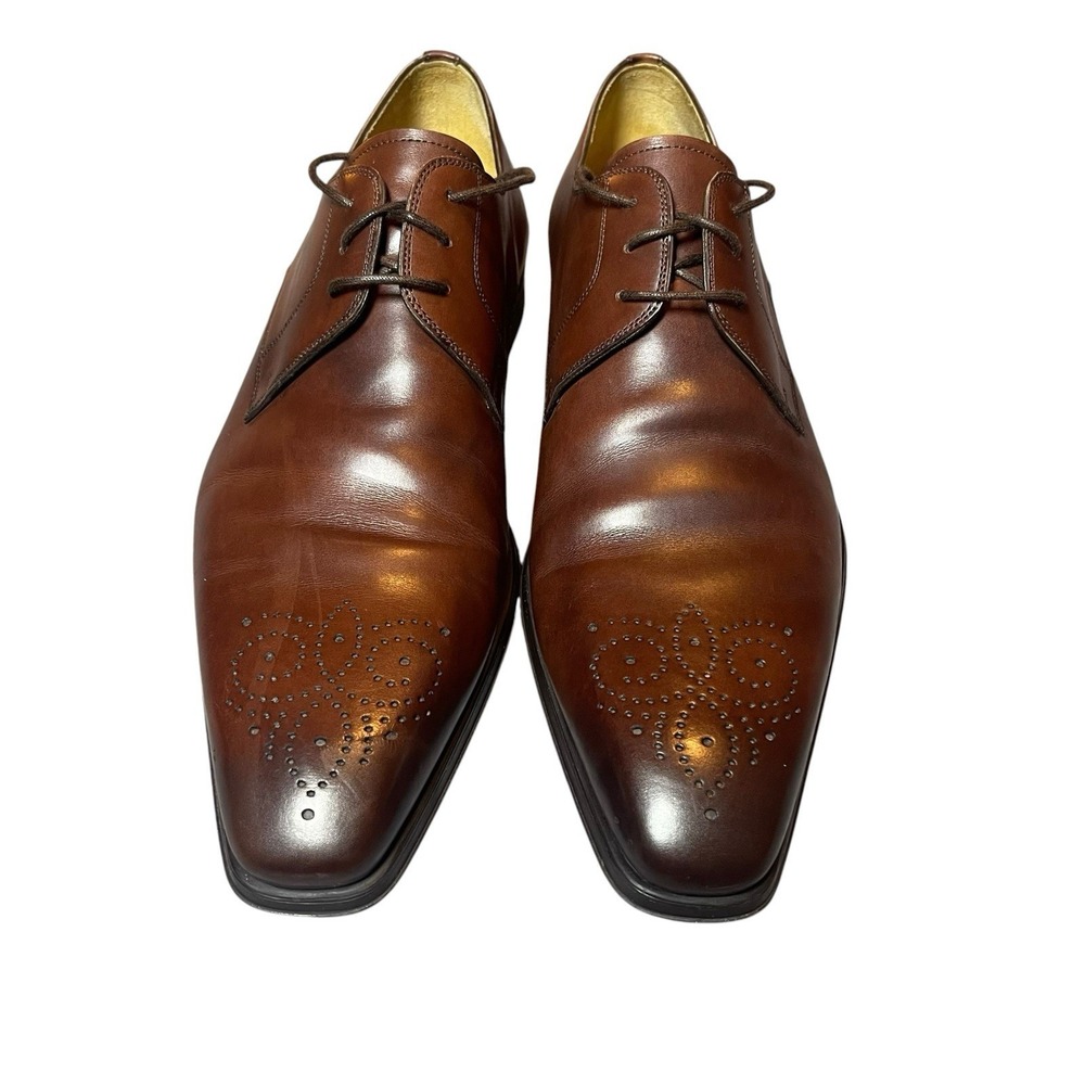 Magnanni Medallion Cap Toe Lace Up Leather Derby Dress Oxfords Men's 10.5 Brown